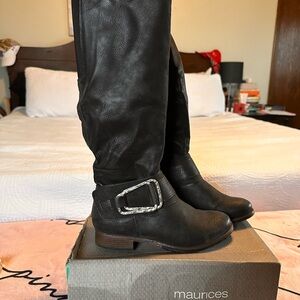 Maurices Black Over the Knee Boots with Buckle